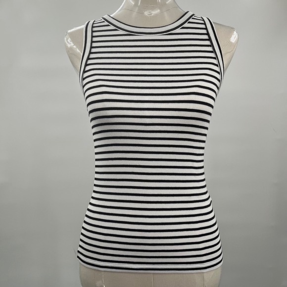 J.Crew Tops - J.Crew‎ Tank Top Womens S White Black NWT Striped Ribbed Crew Neck CH264
